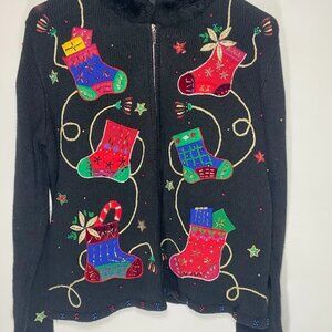Designer Studio Christmas Full Zip Sweater